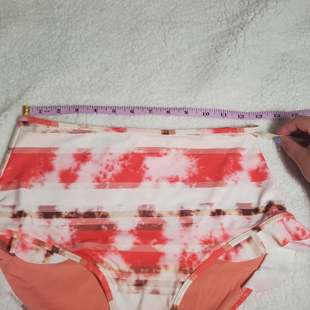 Aerie High Waisted Full Coverage Ruffle Tie Dye Pink Bikini Swim Bottoms NWT M - Picture 11 of 13